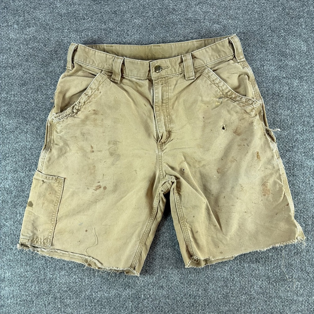 Carhartt B147 DKH Mens Tan Canvas Distressed Cut Off‎ Carpenter Work Shorts 33